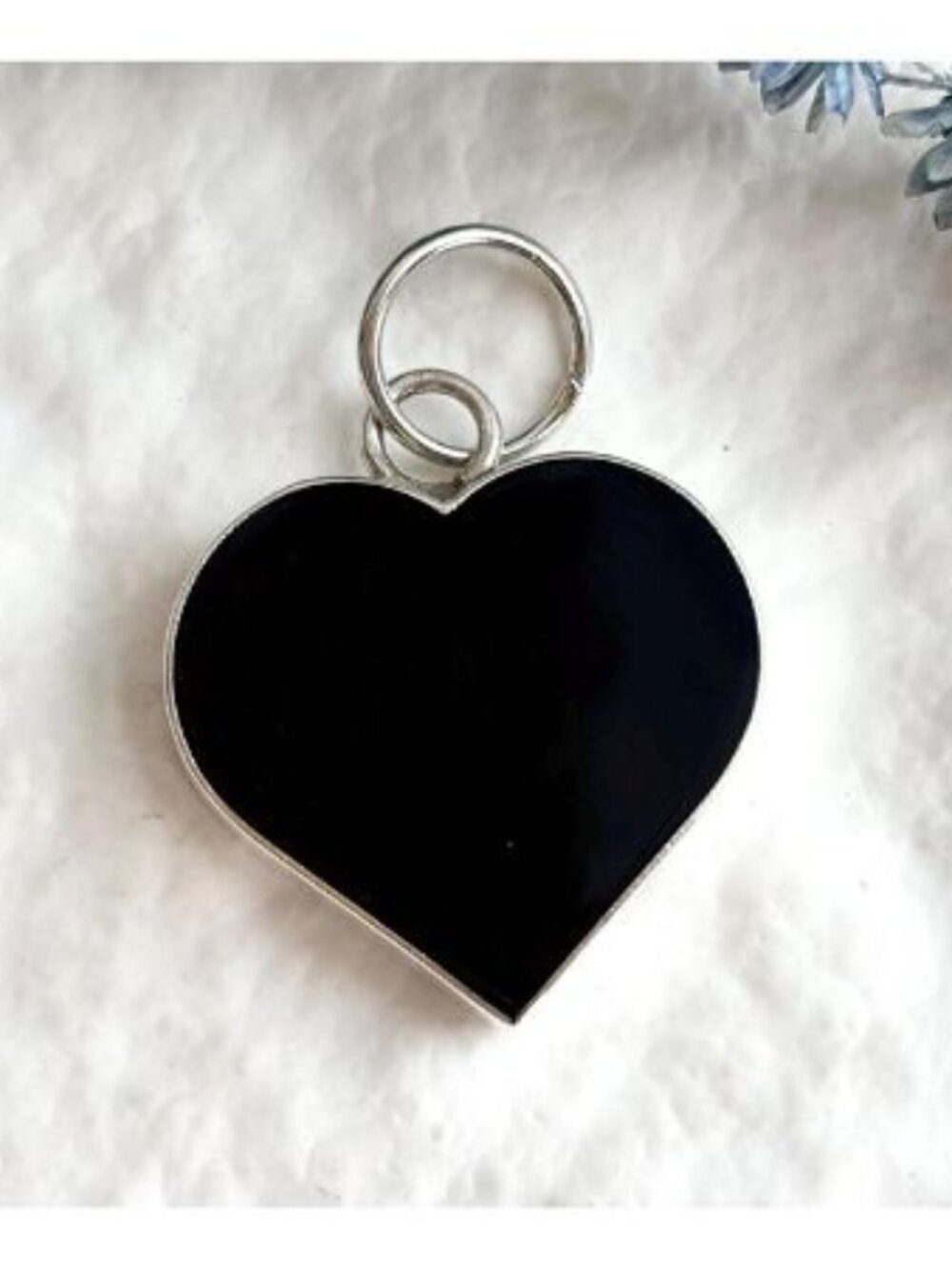 Black Onyx Stone Heart Shaped Sterling Silver 925 Vintage Pendant | Charm